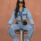 Cropped Contrast Denim Set