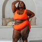 Orange Ruffled Trim Knotted High Waist Bikini Set