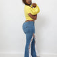 Lace Bell Bottom Jean in Medium Wash