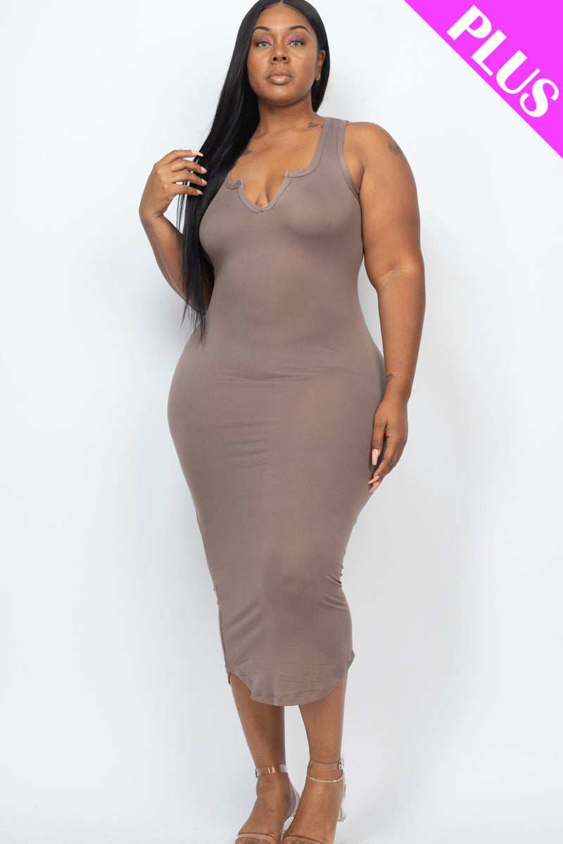 Split Neck Tank Midi Dress
