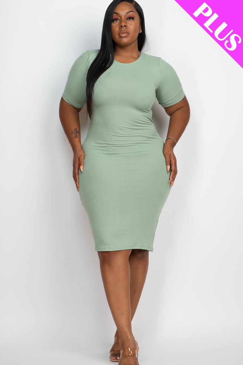 Ribbed Short Sleeve Bodycon Midi Dress