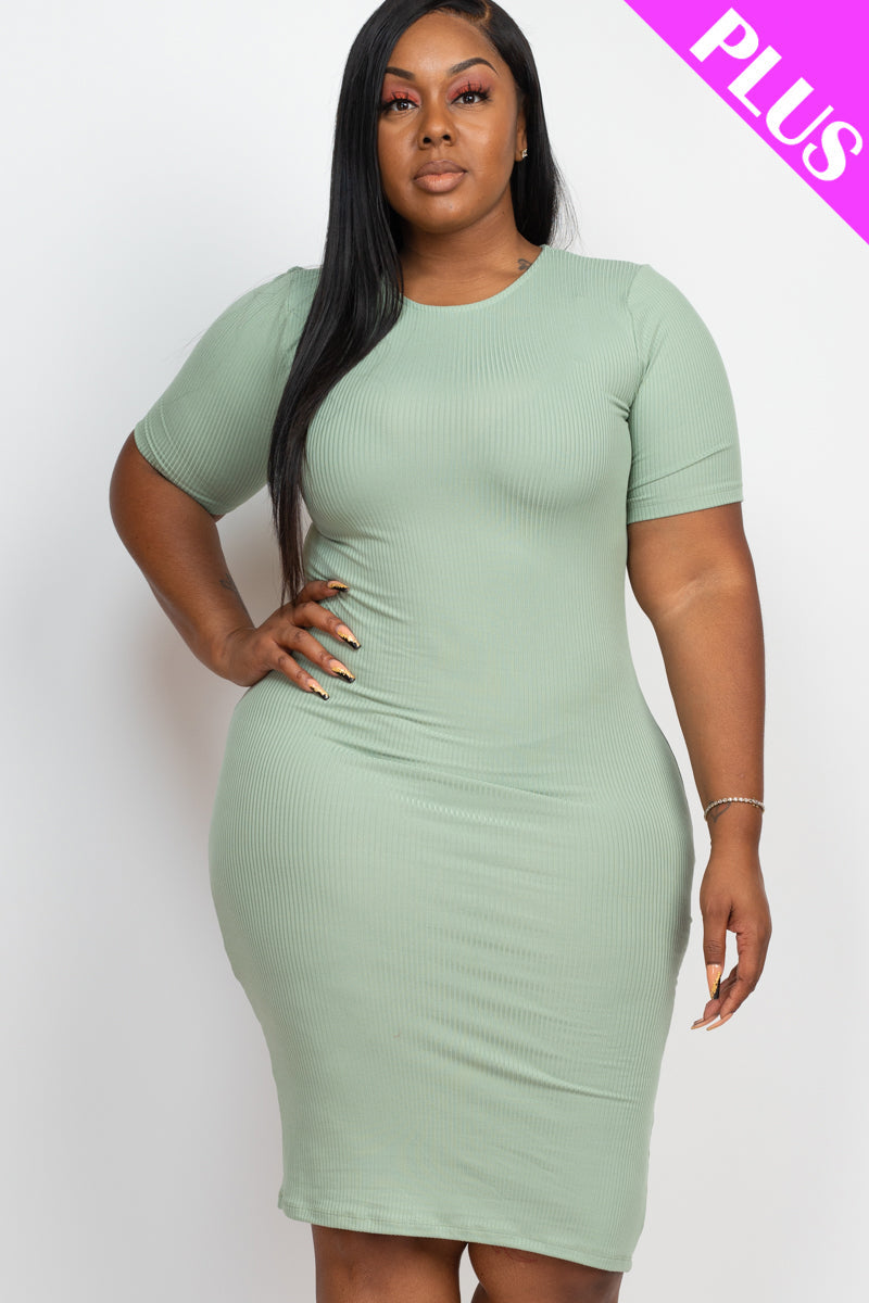 Ribbed Short Sleeve Bodycon Midi Dress
