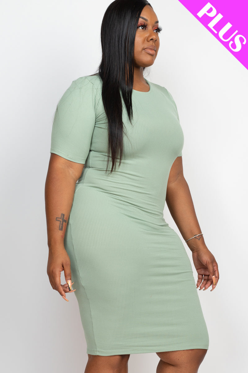 Ribbed Short Sleeve Bodycon Midi Dress