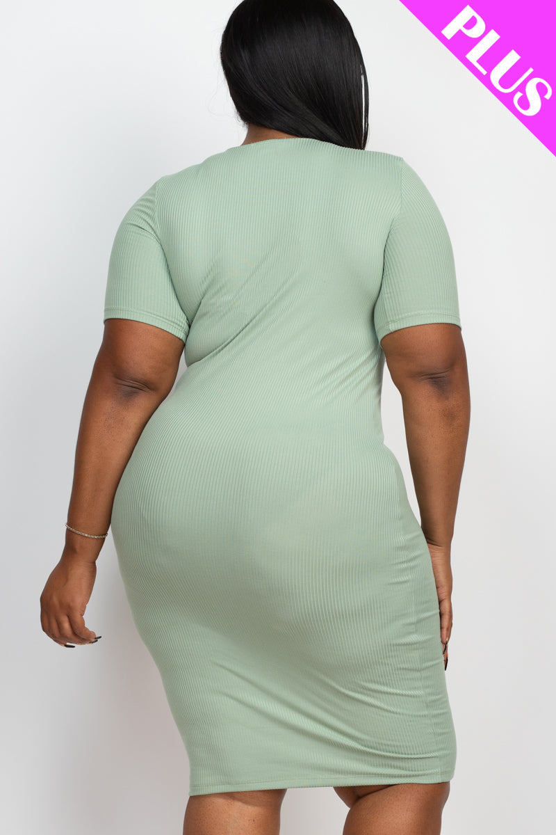 Ribbed Short Sleeve Bodycon Midi Dress