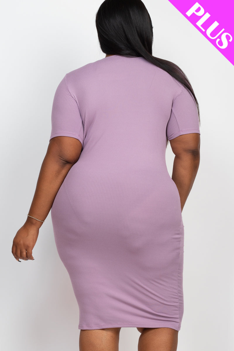 Ribbed Short Sleeve Bodycon Midi Dress