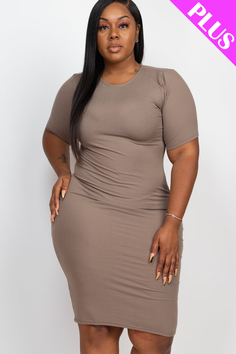Ribbed Short Sleeve Bodycon Midi Dress