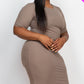 Ribbed Short Sleeve Bodycon Midi Dress