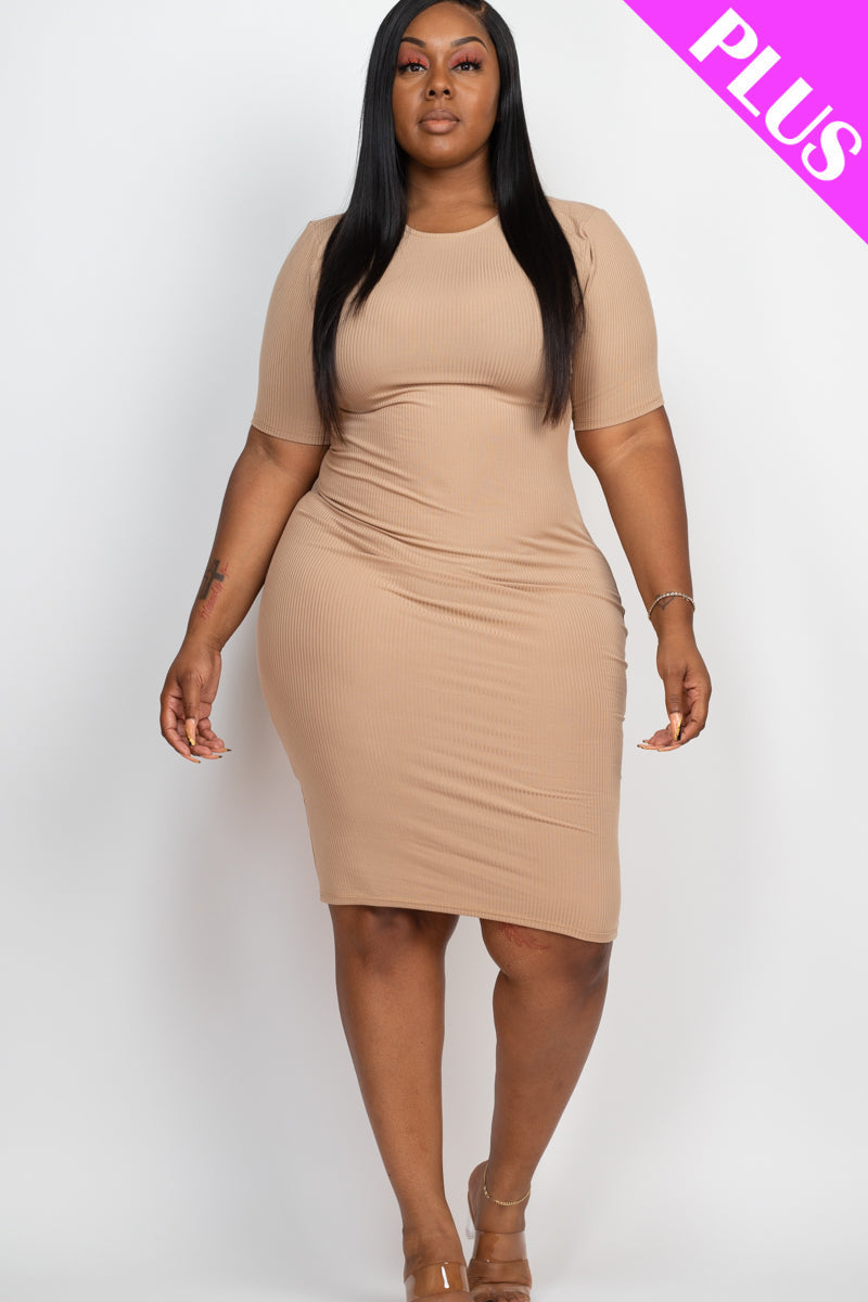 Ribbed Short Sleeve Bodycon Midi Dress