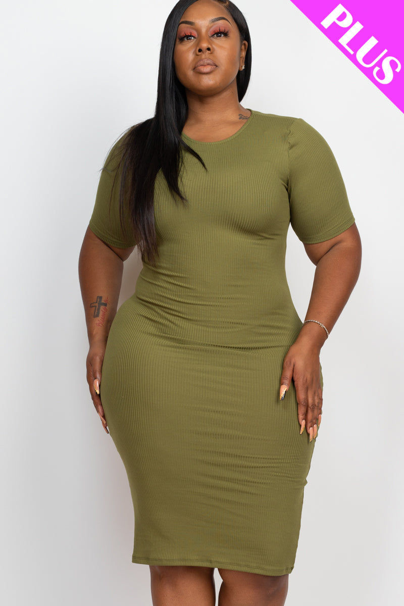 Ribbed Short Sleeve Bodycon Midi Dress