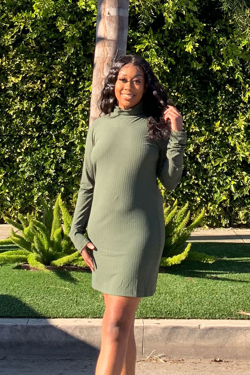 Ribbed Long Sleeve Mock neck Mini Bodycon dress