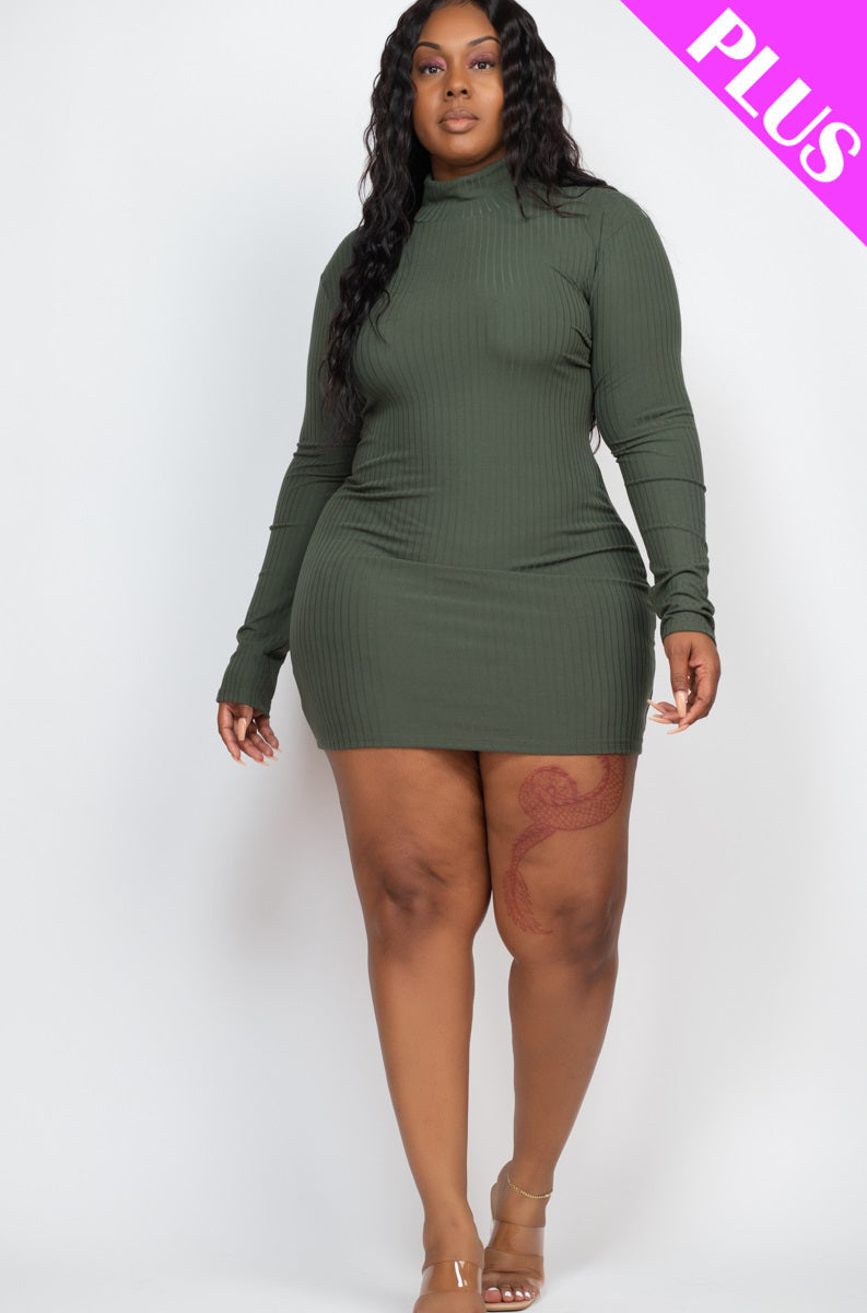 Ribbed Long Sleeve Mock neck Mini Bodycon dress