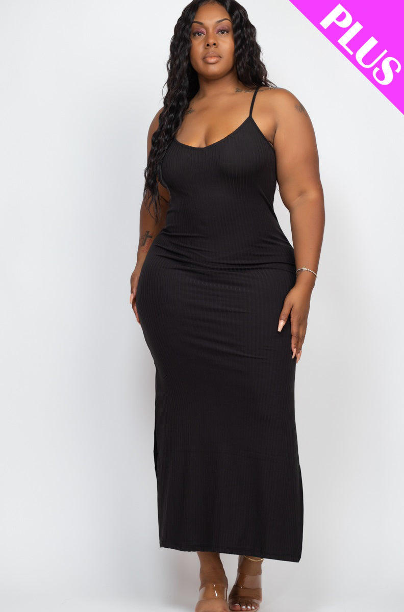 Ribbed Side Slit Long Cami Dress