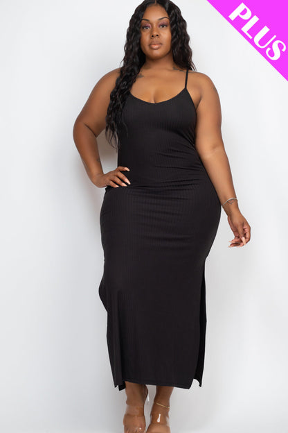 Ribbed Side Slit Long Cami Dress