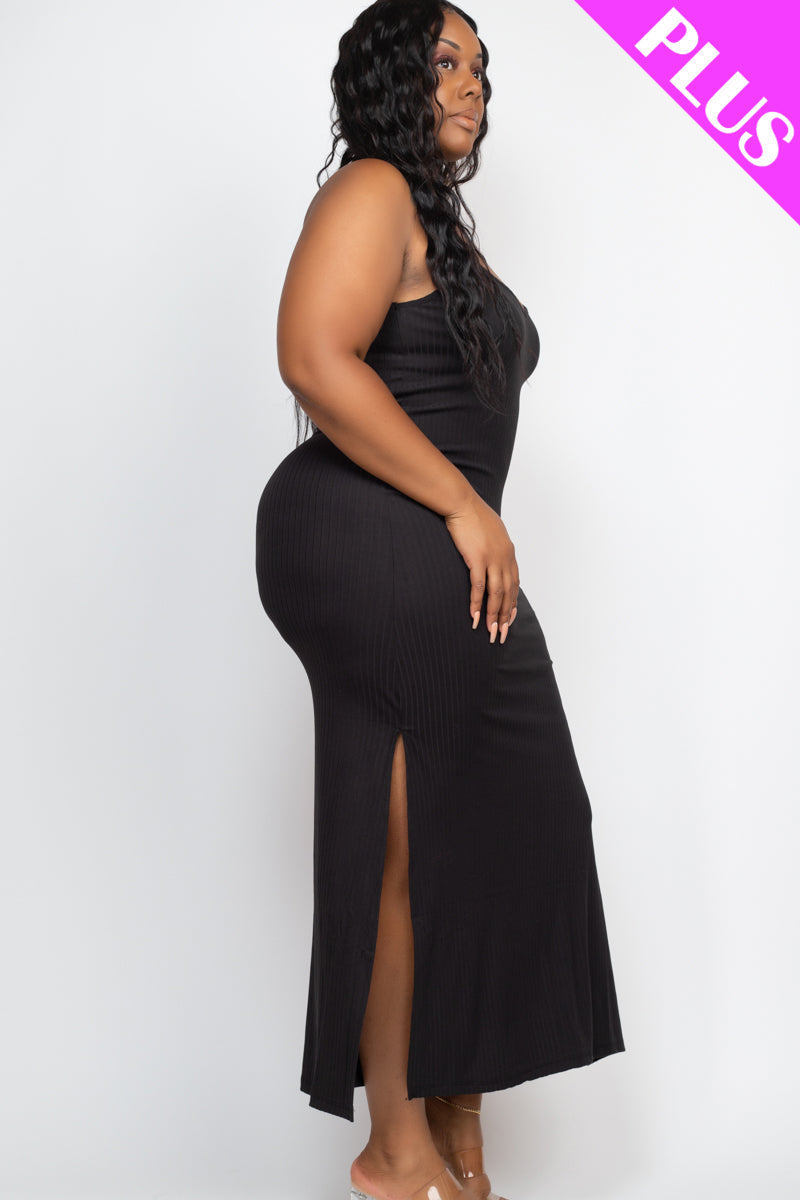 Ribbed Side Slit Long Cami Dress