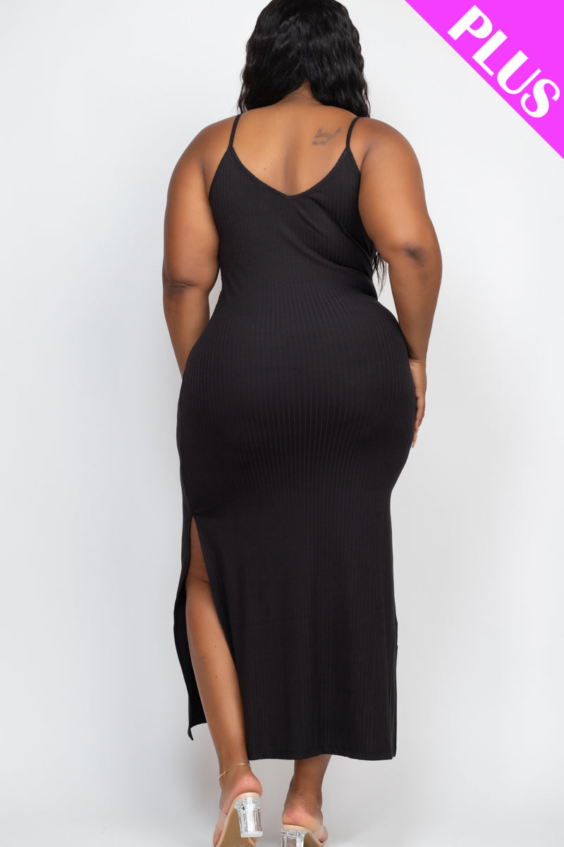 Ribbed Side Slit Long Cami Dress