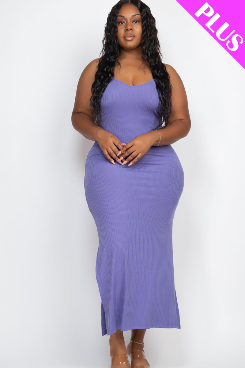 Ribbed Side Slit Long Cami Dress