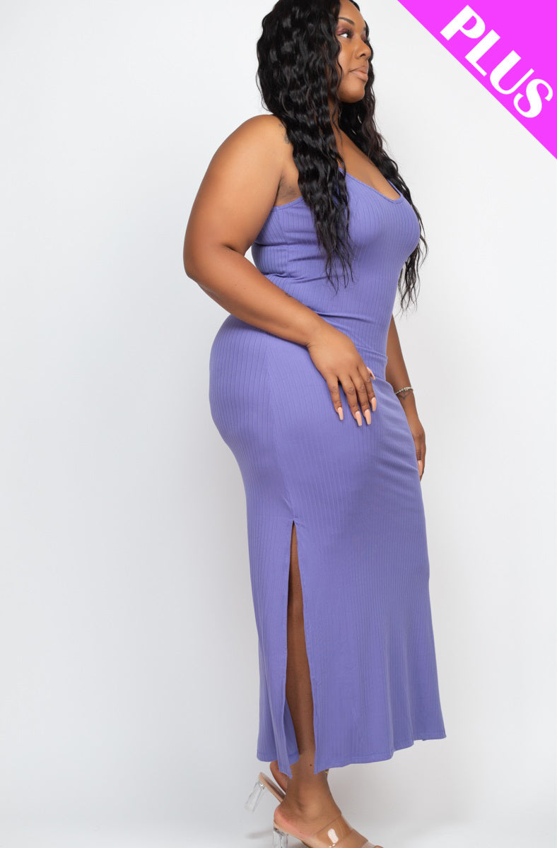 Ribbed Side Slit Long Cami Dress