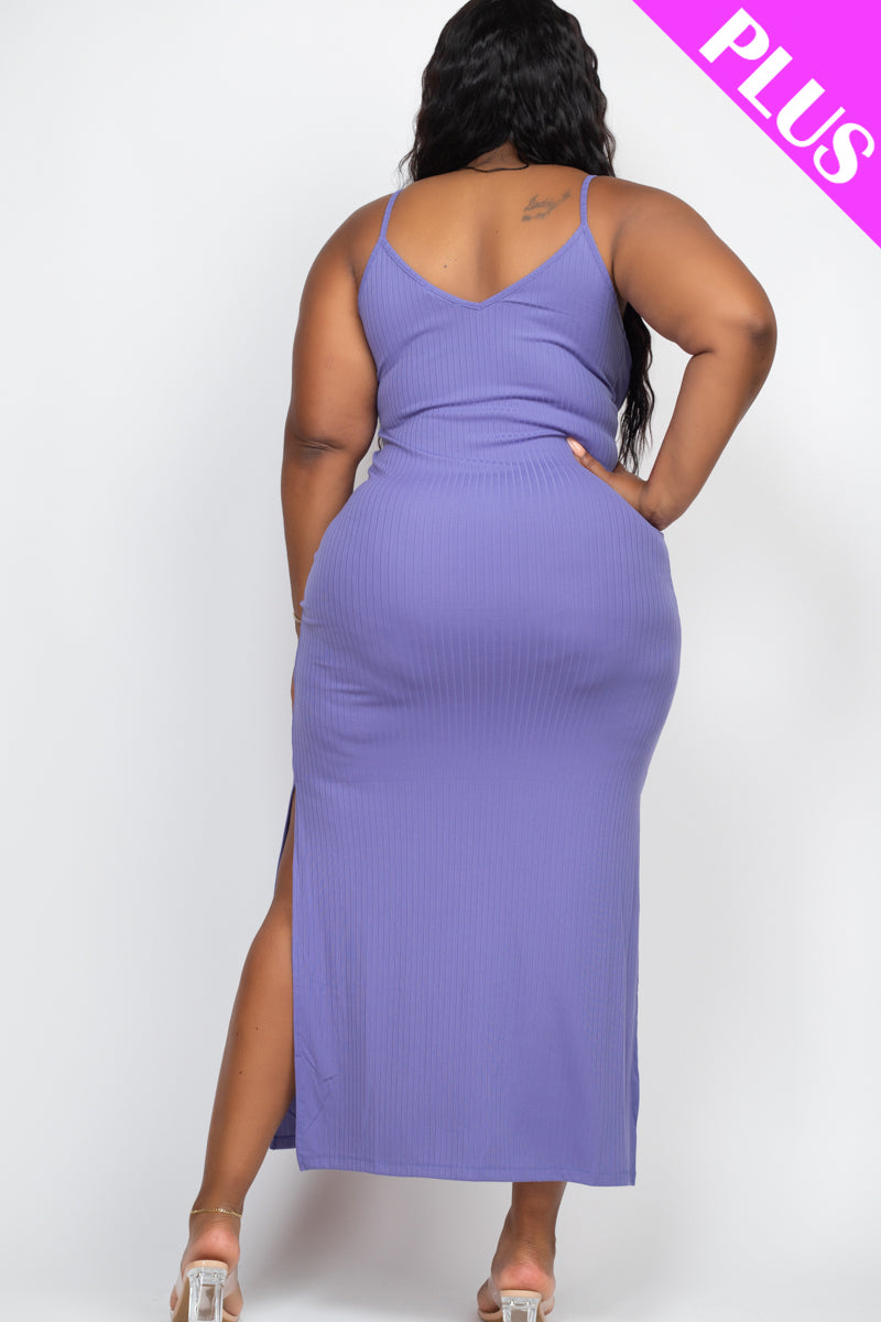 Ribbed Side Slit Long Cami Dress