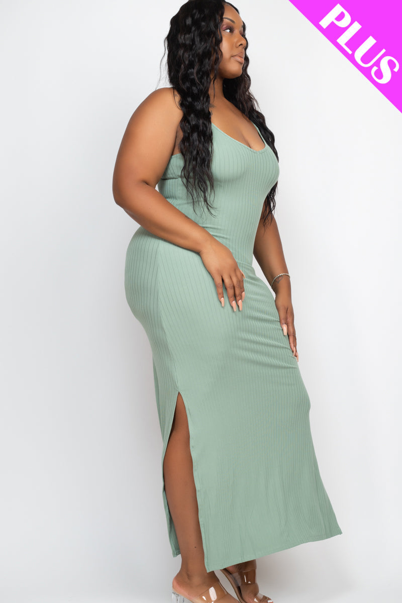 Ribbed Side Slit Long Cami Dress