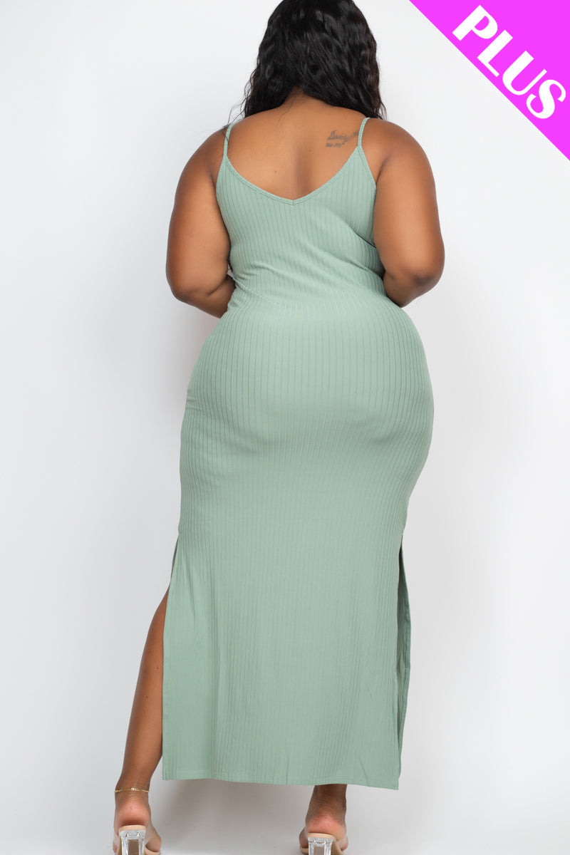 Ribbed Side Slit Long Cami Dress