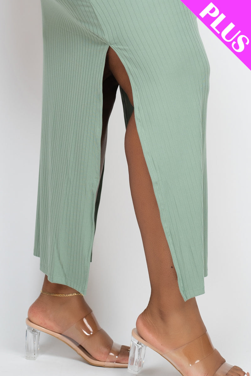 Ribbed Side Slit Long Cami Dress
