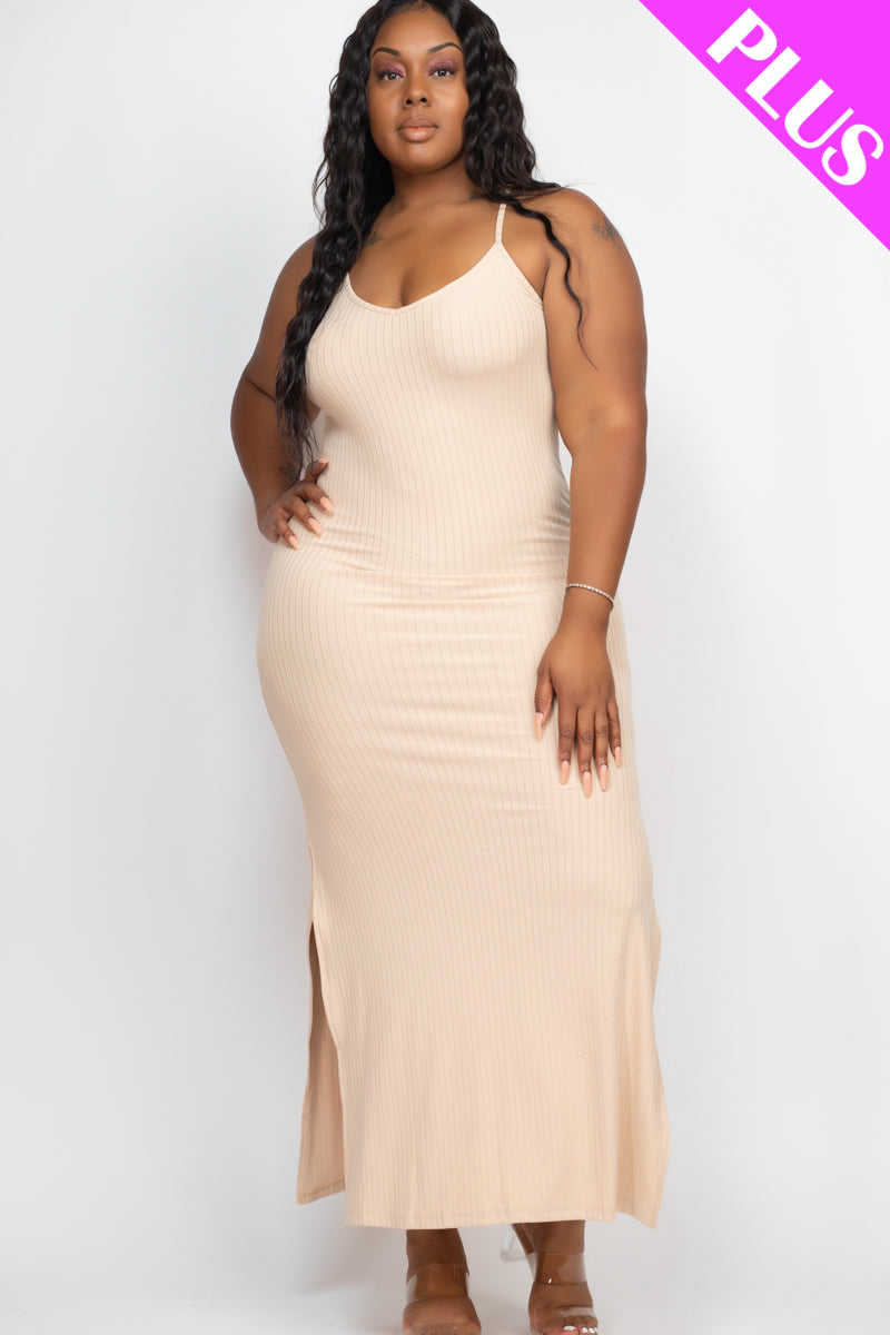 Ribbed Side Slit Long Cami Dress