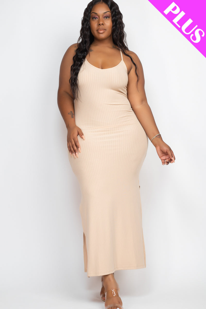 Ribbed Side Slit Long Cami Dress
