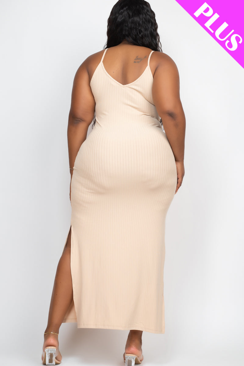 Ribbed Side Slit Long Cami Dress