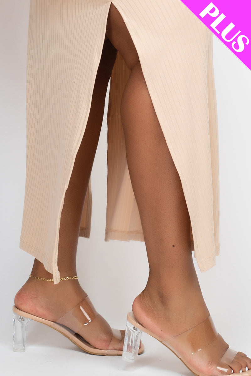 Ribbed Side Slit Long Cami Dress