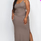 Ribbed Side Slit Long Cami Dress