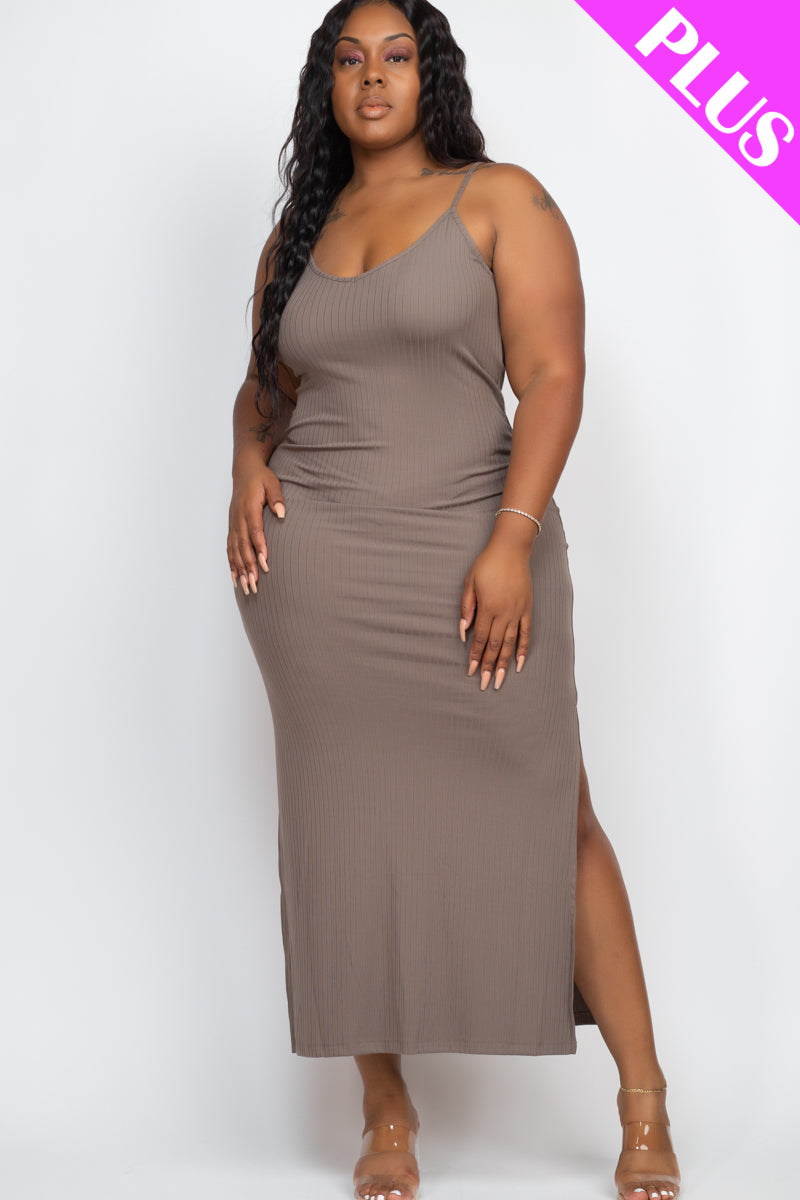 Ribbed Side Slit Long Cami Dress