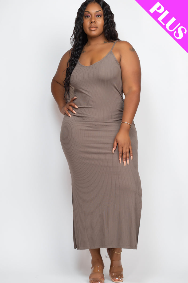 Ribbed Side Slit Long Cami Dress
