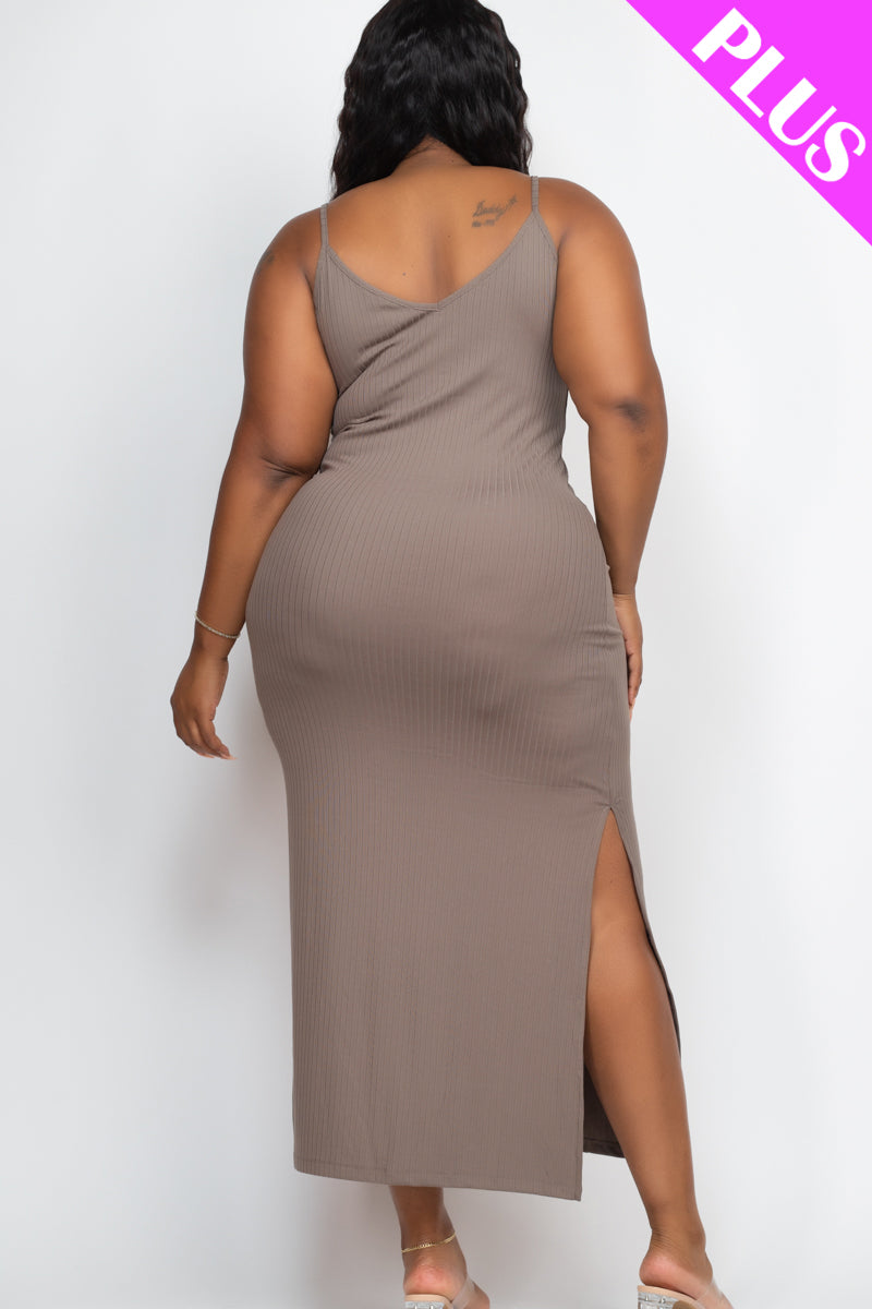 Ribbed Side Slit Long Cami Dress