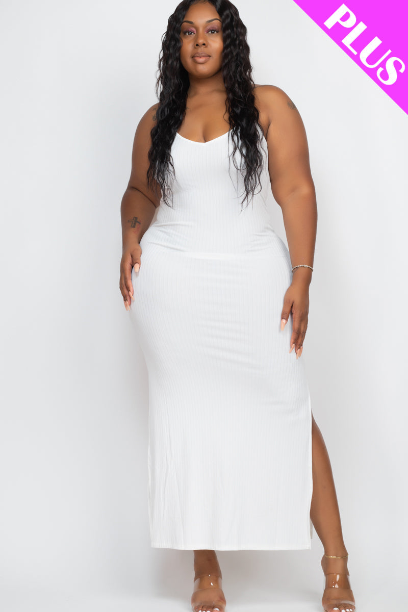 Ribbed Side Slit Long Cami Dress