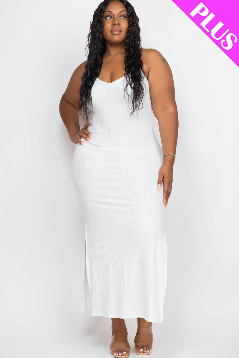 Ribbed Side Slit Long Cami Dress