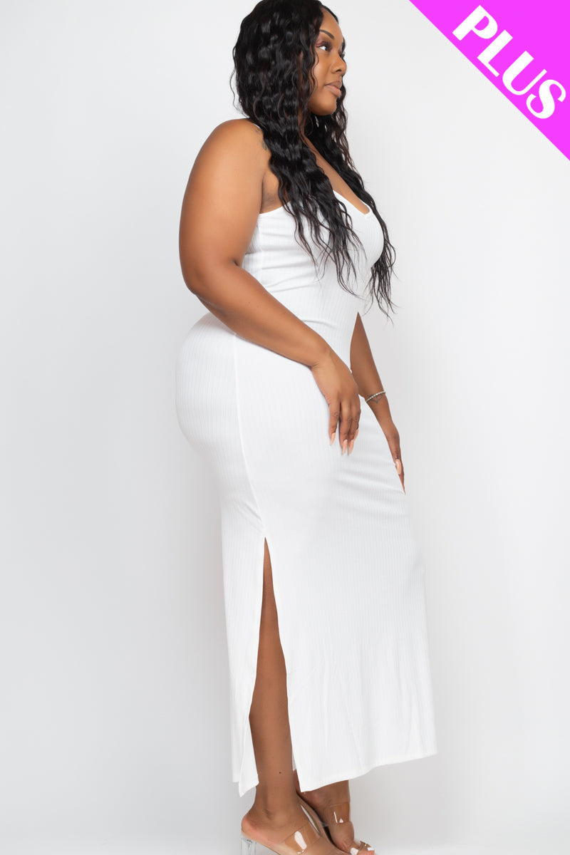 Ribbed Side Slit Long Cami Dress