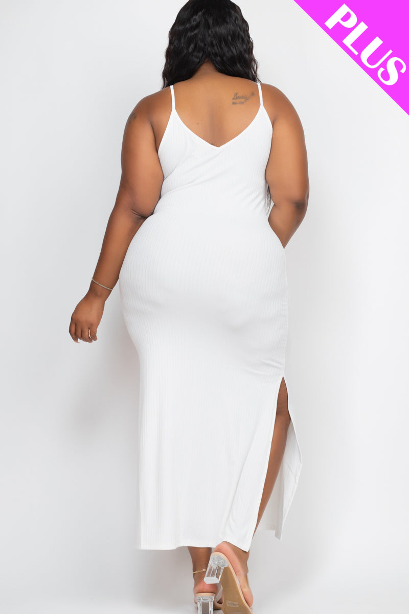 Ribbed Side Slit Long Cami Dress
