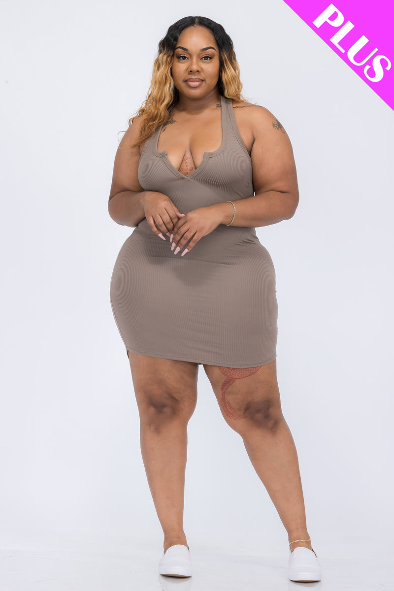 Ribbed Split Neck Tank Mini Dress