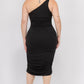 Solid Color Ruched One Shoulder Midi Bodycon Dress