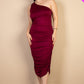 Solid Color Ruched One Shoulder Midi Bodycon Dress