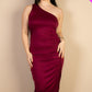 Solid Color Ruched One Shoulder Midi Bodycon Dress