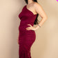 Solid Color Ruched One Shoulder Midi Bodycon Dress
