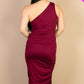 Solid Color Ruched One Shoulder Midi Bodycon Dress