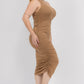 Solid Color Ruched One Shoulder Midi Bodycon Dress