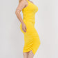 Solid Color Ruched One Shoulder Midi Bodycon Dress