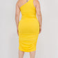 Solid Color Ruched One Shoulder Midi Bodycon Dress
