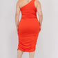 Solid Color Ruched One Shoulder Midi Bodycon Dress
