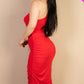 Solid Color Ruched One Shoulder Midi Bodycon Dress