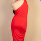 Solid Color Ruched One Shoulder Midi Bodycon Dress