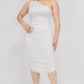 Solid Color Ruched One Shoulder Midi Bodycon Dress